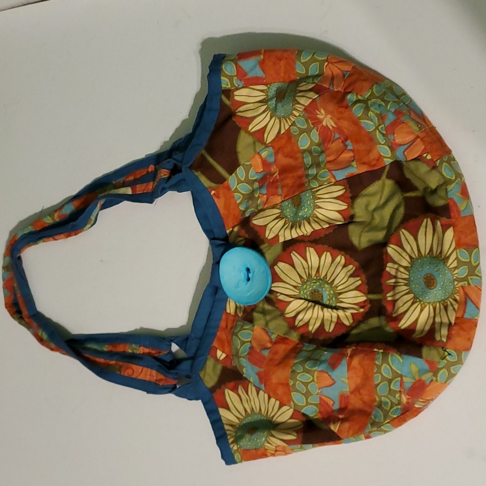 New Sunflower boho fabric bag with large button closure